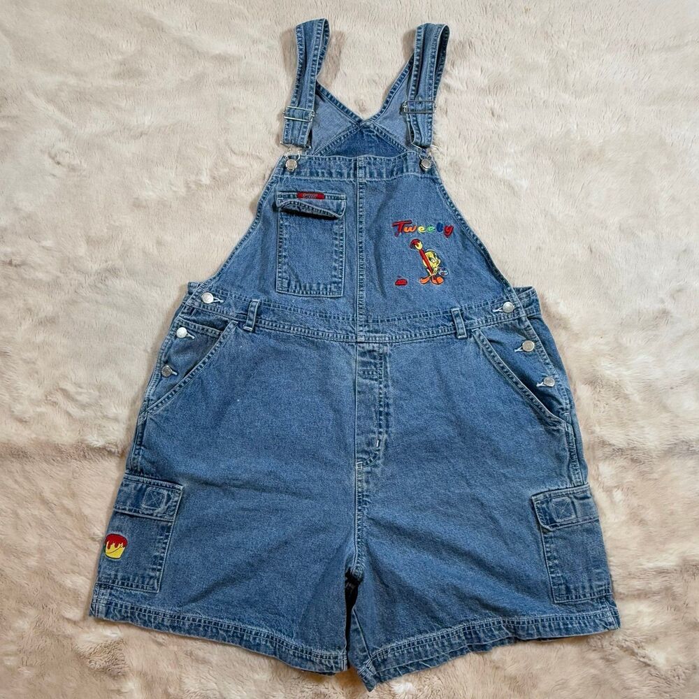 Vintage 2001 Y2K Looney Tunes Tweety Bird Overall Shorts Woman Size 18W/20W